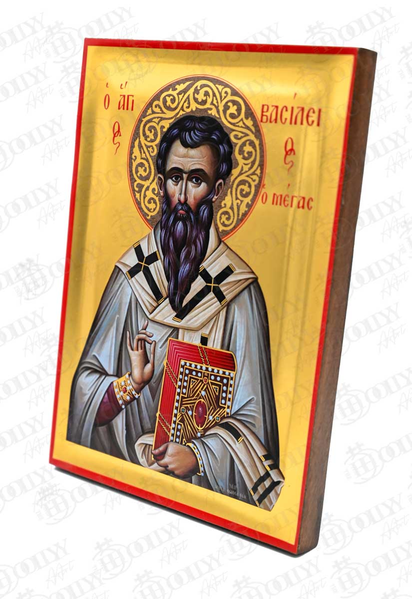 Saint Basil the Great Orthodox Icon, Serigraphy Canvas with Gold Leaf, Handmade Greek Byzantine Wall Art