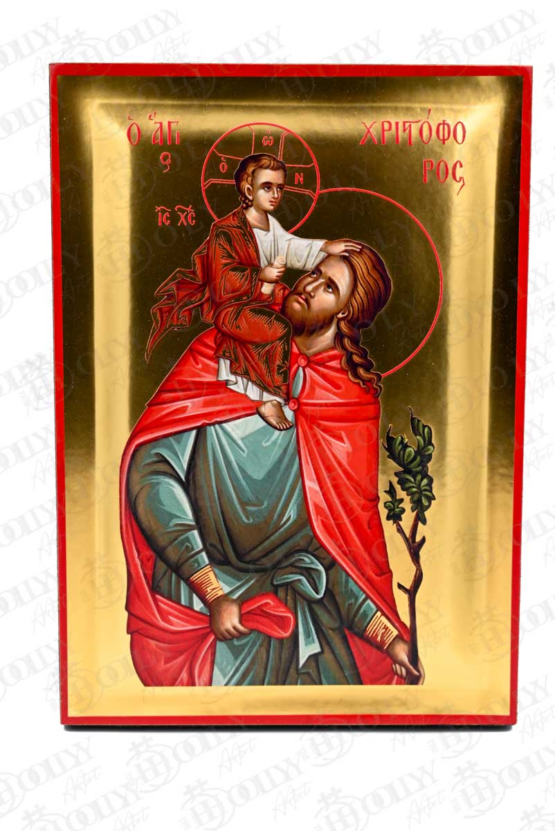 Saint Christopher Orthodox Icon, Serigraphy Canvas with Gold Leaf, Handmade Greek Byzantine Religious Wall Art