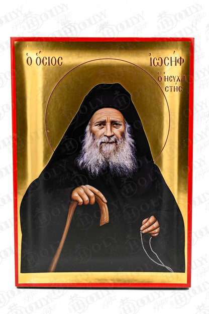 Saint Joseph the Hesychast Orthodox Icon, Serigraphy Canvas with Gold Leaf, Handmade Greek Byzantine Wall Art