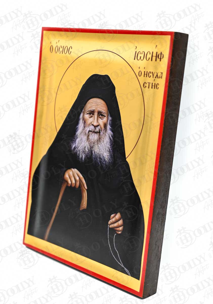 Saint Joseph the Hesychast Orthodox Icon, Serigraphy Canvas with Gold Leaf, Handmade Greek Byzantine Wall Art