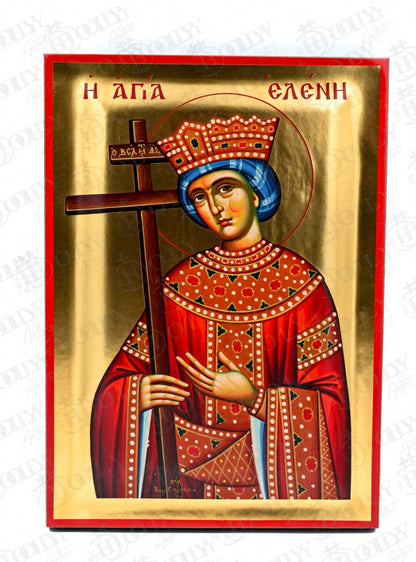 Saint Helen Orthodox Icon, Serigraphy Canvas with Gold Leaf, Handmade Greek Byzantine Wall Art