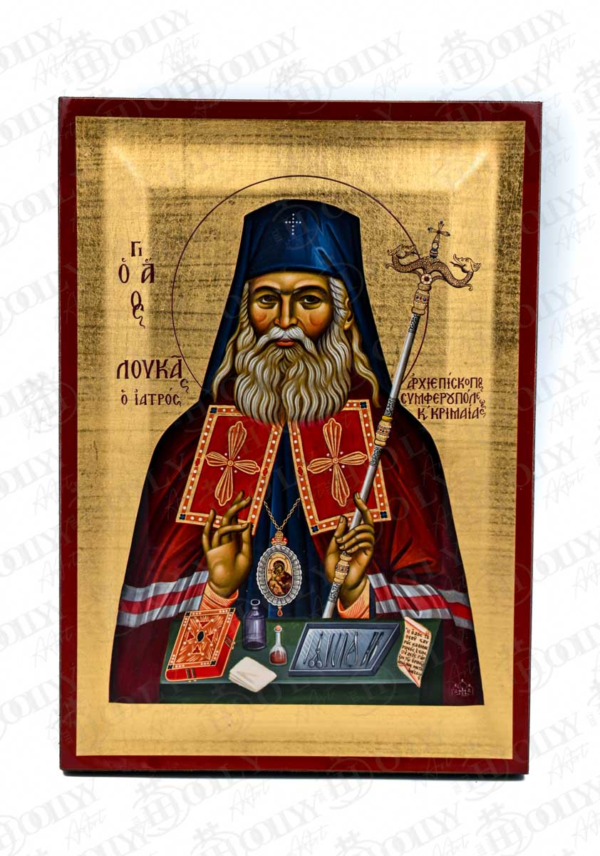Saint Luke the Surgeon of Crimea Orthodox Icon, Serigraphy Canvas with Gold Leaf, Handmade Greek Byzantine Wall Art