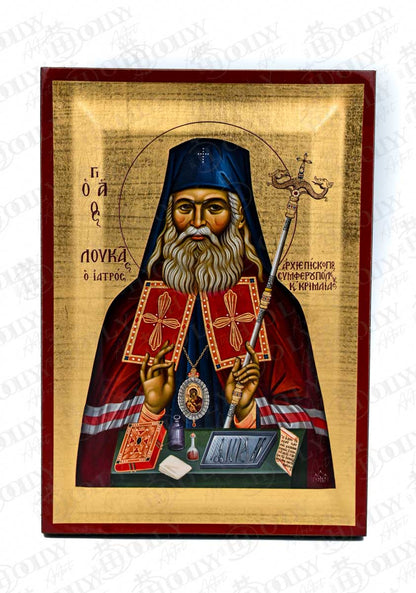 Saint Luke the Surgeon of Crimea Orthodox Icon, Serigraphy Canvas with Gold Leaf, Handmade Greek Byzantine Wall Art