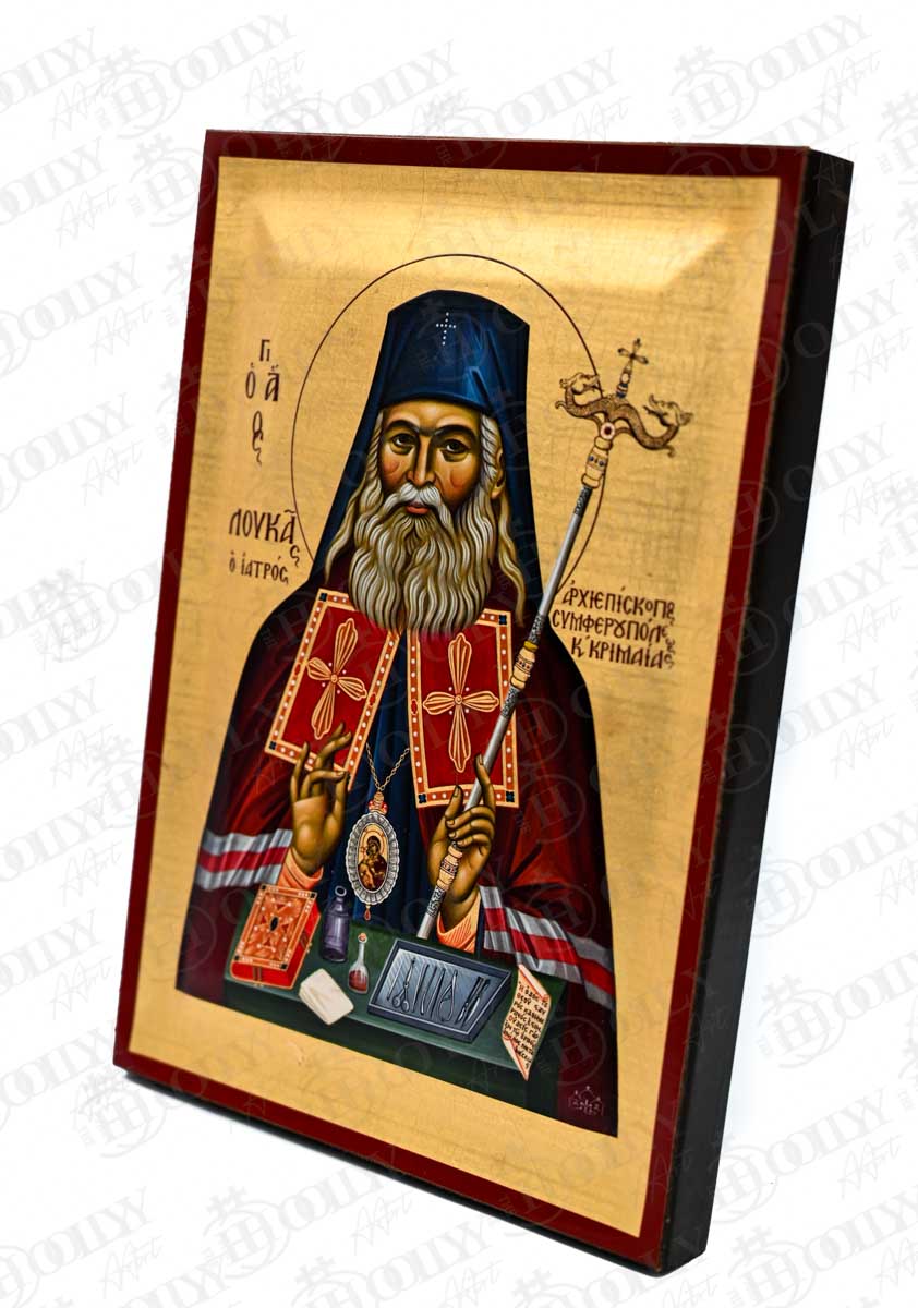 Saint Luke the Surgeon of Crimea Orthodox Icon, Serigraphy Canvas with Gold Leaf, Handmade Greek Byzantine Wall Art