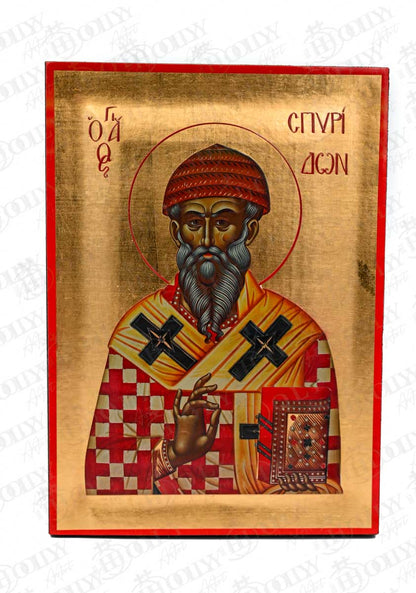 Saint Spyridon Orthodox Icon, Serigraphy Canvas with Gold Leaf, Handmade Greek Byzantine Wall Art