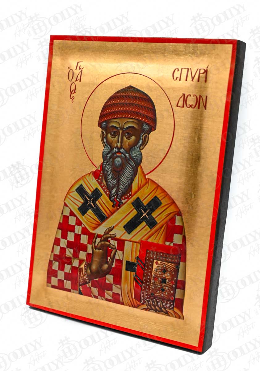 Saint Spyridon Orthodox Icon, Serigraphy Canvas with Gold Leaf, Handmade Greek Byzantine Wall Art