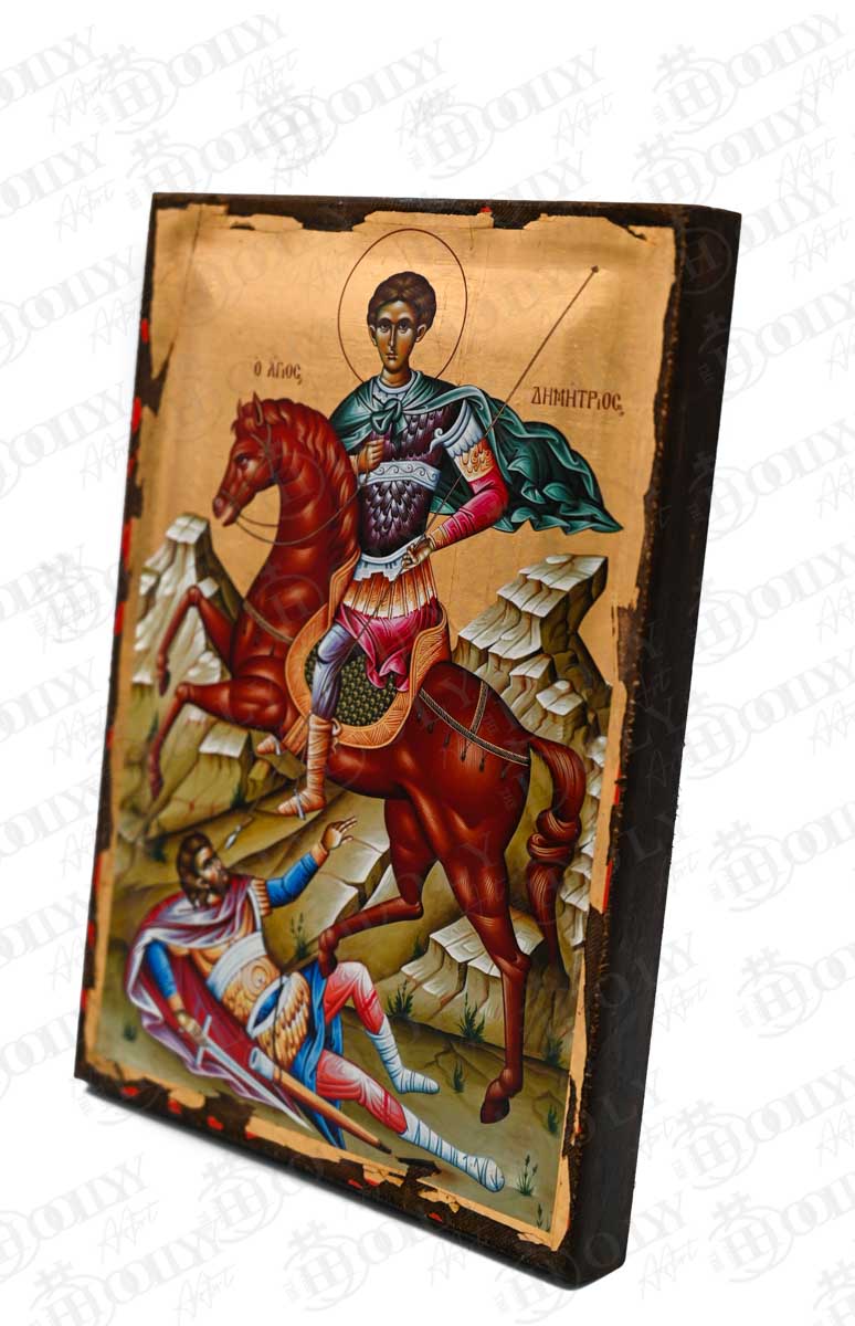 Saint Demetrios Orthodox Icon, Serigraphy Canvas with Gold Leaf, Handmade Greek Byzantine Religious Wall Art
