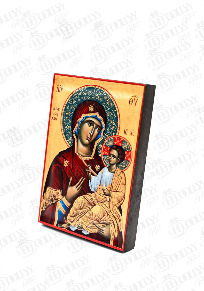 Panagia Panton Chara Orthodox Icon, Gilded Serigraphy Canvas, Handmade Greek Byzantine Religious Wall Art