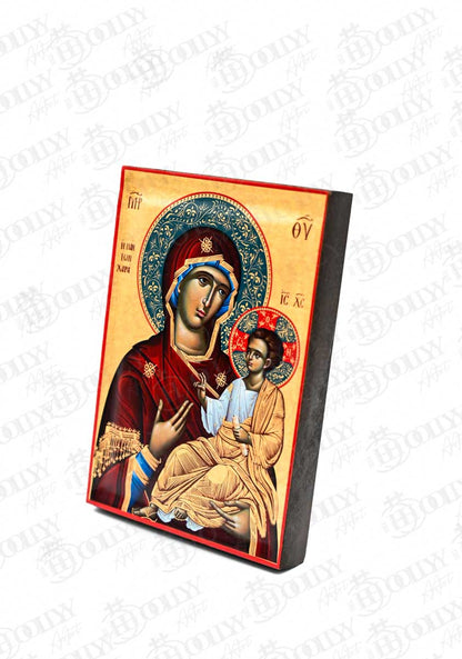 Panagia Panton Chara Orthodox Icon, Gilded Serigraphy Canvas, Handmade Greek Byzantine Religious Wall Art