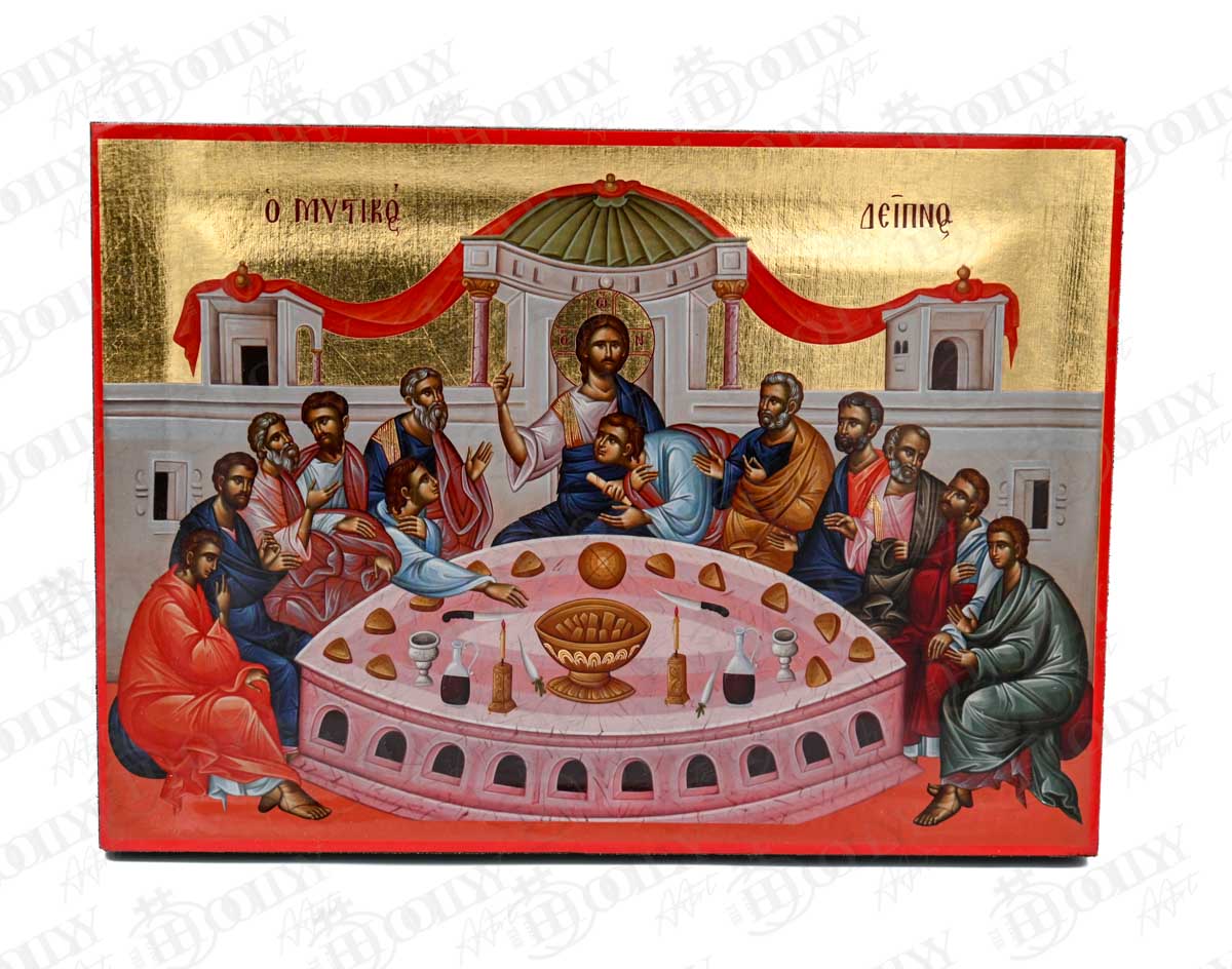 The Last Supper Orthodox Icon, Serigraphy Canvas with Gold Leaf, Handmade Greek Byzantine Religious Wall Art