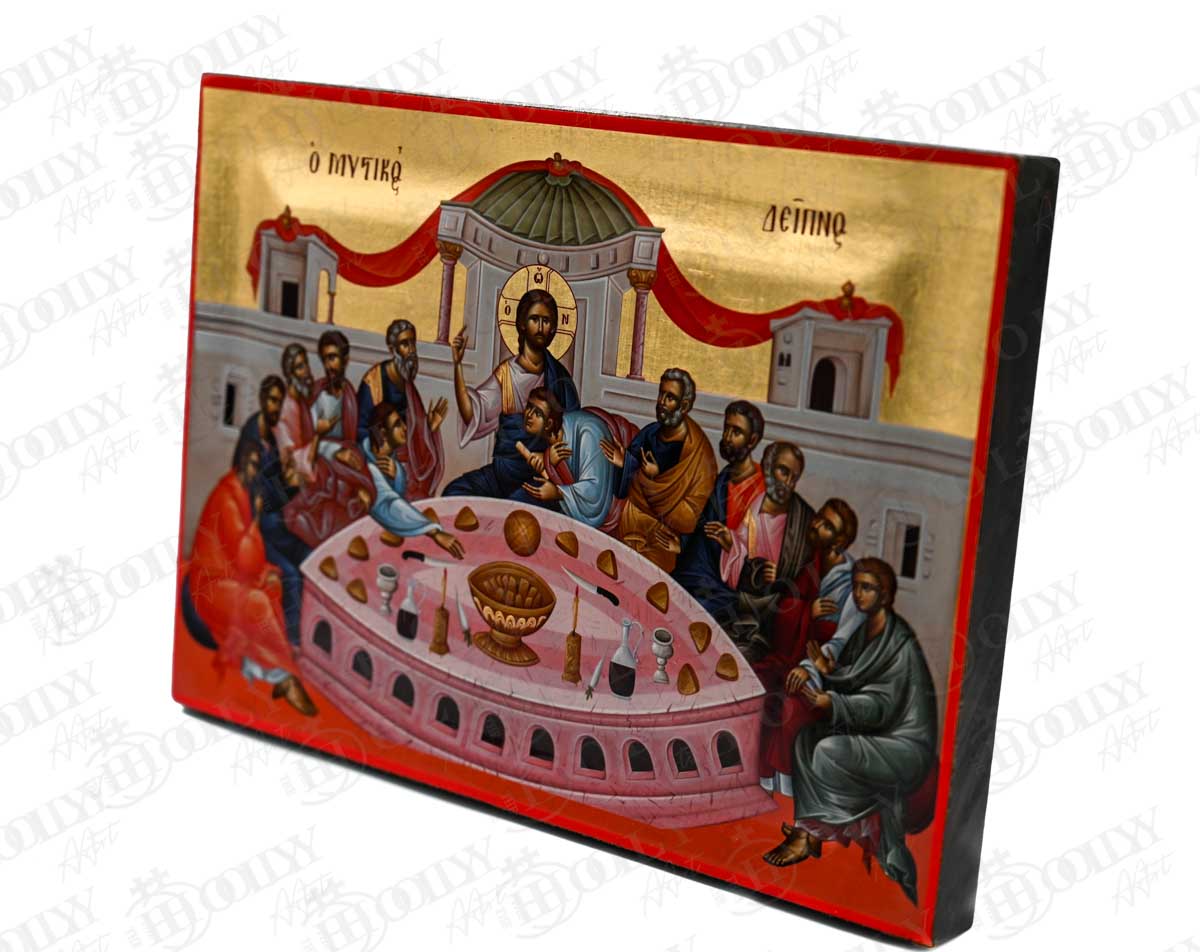 The Last Supper Orthodox Icon, Serigraphy Canvas with Gold Leaf, Handmade Greek Byzantine Religious Wall Art