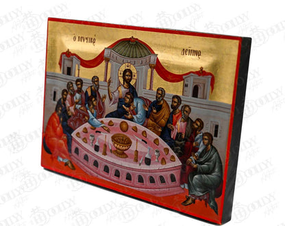 The Last Supper Orthodox Icon, Serigraphy Canvas with Gold Leaf, Handmade Greek Byzantine Religious Wall Art