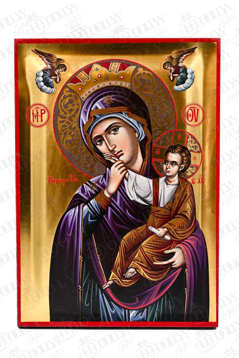 Panagia Paramythia Orthodox Icon, Serigraphy Canvas with Gold Leaf, Handmade Greek Byzantine Religious Wall Art