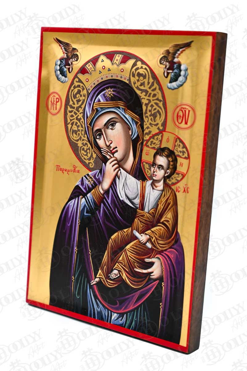 Panagia Paramythia Orthodox Icon, Serigraphy Canvas with Gold Leaf, Handmade Greek Byzantine Religious Wall Art