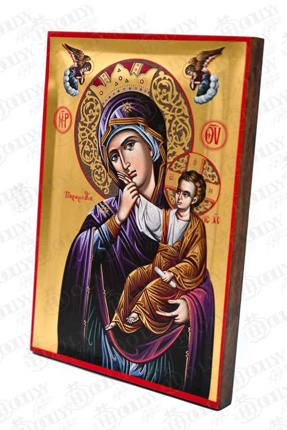 Panagia Paramythia Orthodox Icon, Serigraphy Canvas with Gold Leaf, Handmade Greek Byzantine Religious Wall Art