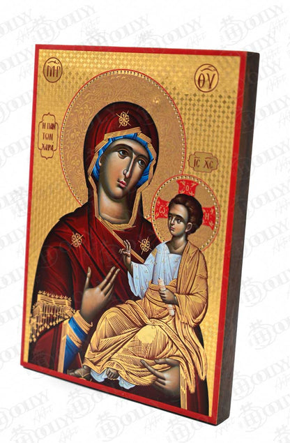 Virgin Mary Panton Chara Orthodox Icon, Gold-Ground Serigraphy Canvas, Handmade Greek Byzantine Religious Wall Art