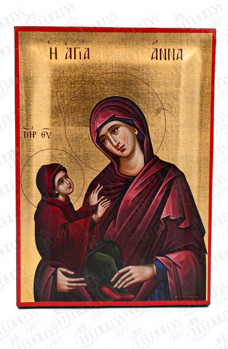 Saint Anna Orthodox Icon, Serigraphy Canvas with Gold Leaf, Handmade Greek Byzantine Wall Art