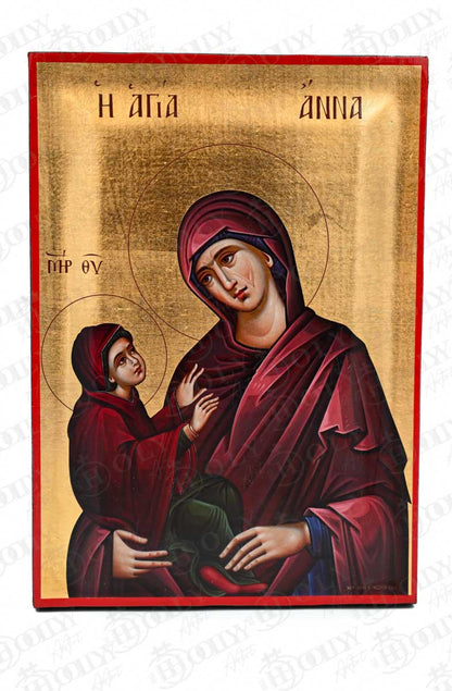 Saint Anna Orthodox Icon, Serigraphy Canvas with Gold Leaf, Handmade Greek Byzantine Wall Art