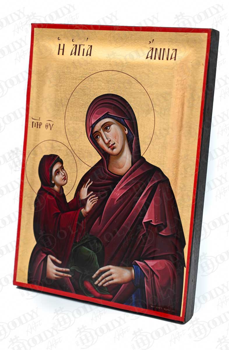 Saint Anna Orthodox Icon, Serigraphy Canvas with Gold Leaf, Handmade Greek Byzantine Wall Art