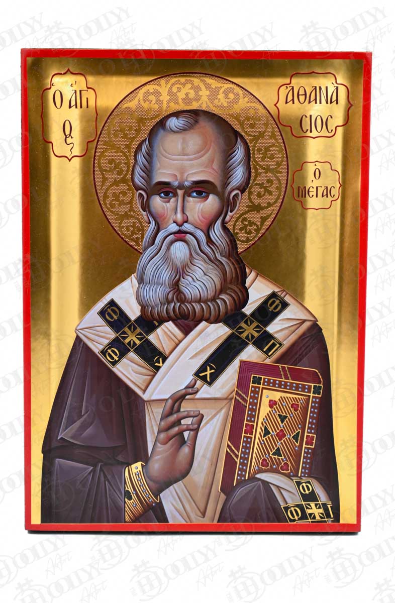 Saint Athanasius the Great Orthodox Icon, Serigraphy Canvas with Gold Leaf, Handmade Greek Byzantine Wall Art
