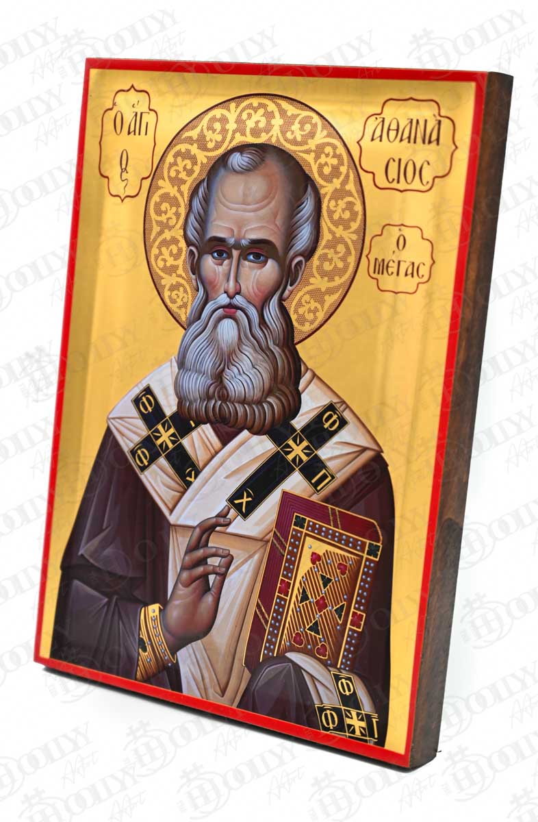 Saint Athanasius the Great Orthodox Icon, Serigraphy Canvas with Gold Leaf, Handmade Greek Byzantine Wall Art