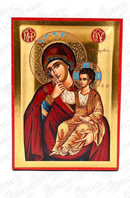 Panagia Paramythia Orthodox Icon, Gilded Serigraphy Canvas, Handmade Greek Byzantine Religious Wall Art
