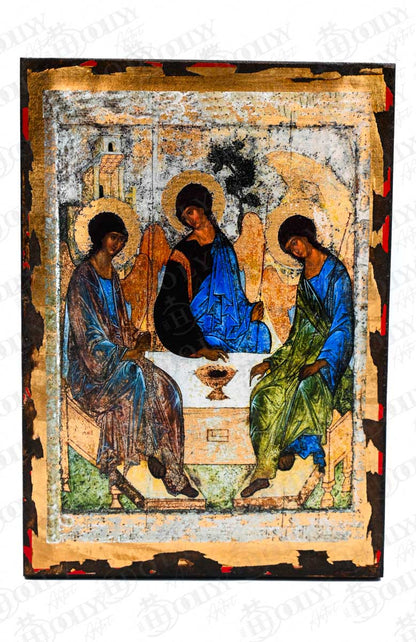 Holy Trinity Rublev Orthodox Icon, Serigraphy Canvas with Gold Leaf, Handmade Greek Byzantine Religious Wall Art