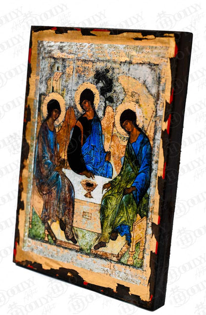 Holy Trinity Rublev Orthodox Icon, Serigraphy Canvas with Gold Leaf, Handmade Greek Byzantine Religious Wall Art
