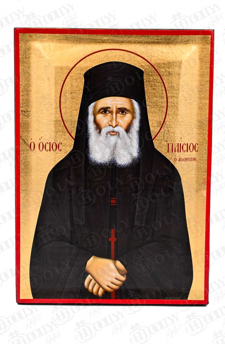 Saint Paisios of Mount Athos Orthodox Icon, Serigraphy Canvas with Gold Leaf, Handmade Greek Byzantine Religious Wall Art