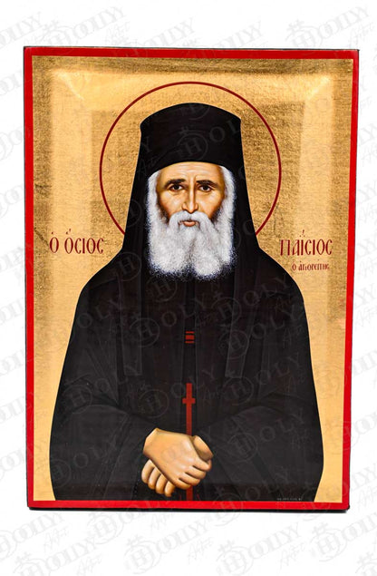 Saint Paisios of Mount Athos Orthodox Icon, Serigraphy Canvas with Gold Leaf, Handmade Greek Byzantine Religious Wall Art