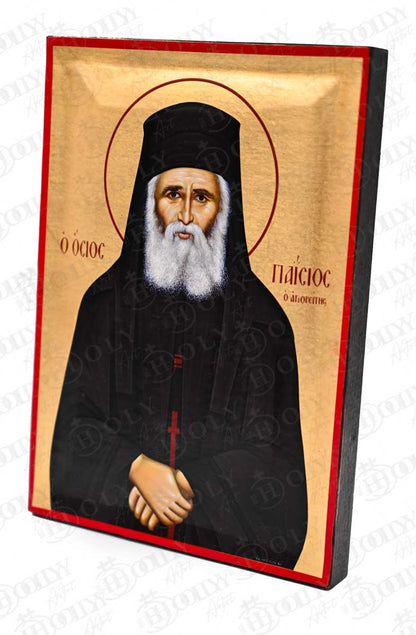 Saint Paisios of Mount Athos Orthodox Icon, Serigraphy Canvas with Gold Leaf, Handmade Greek Byzantine Religious Wall Art