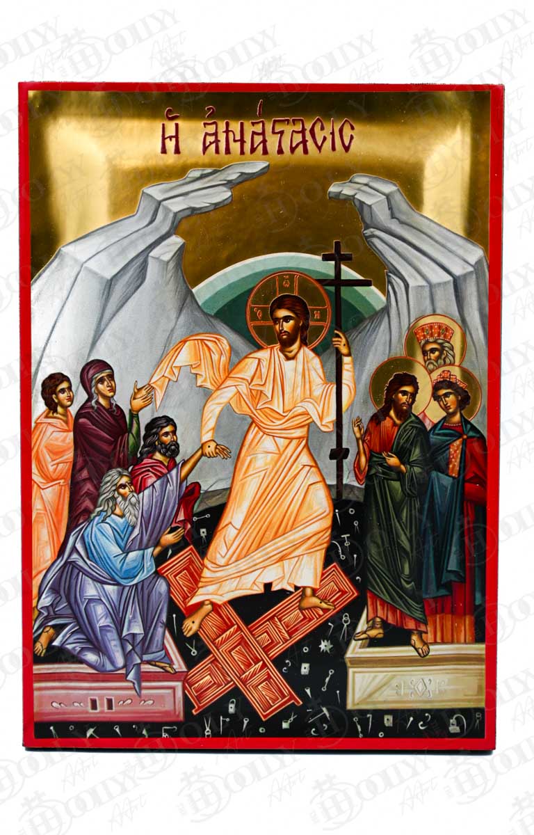 The Resurrection (Anastasis) Orthodox Icon, Serigraphy Canvas with Gold Leaf, Handmade Greek Byzantine Wall Art