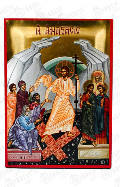 The Resurrection (Anastasis) Orthodox Icon, Serigraphy Canvas with Gold Leaf, Handmade Greek Byzantine Wall Art