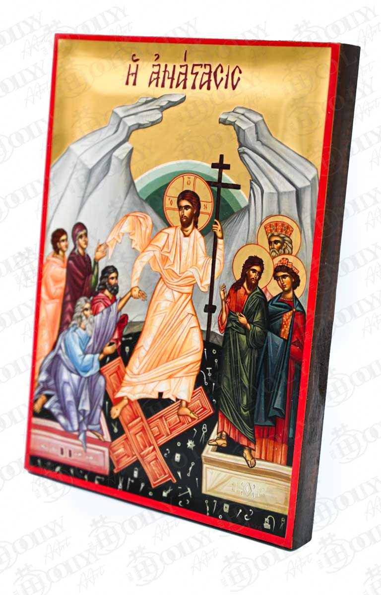 The Resurrection (Anastasis) Orthodox Icon, Serigraphy Canvas with Gold Leaf, Handmade Greek Byzantine Wall Art