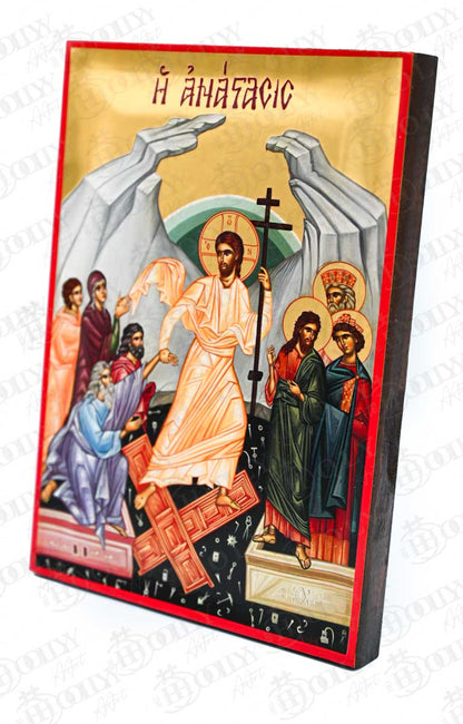 The Resurrection (Anastasis) Orthodox Icon, Serigraphy Canvas with Gold Leaf, Handmade Greek Byzantine Wall Art