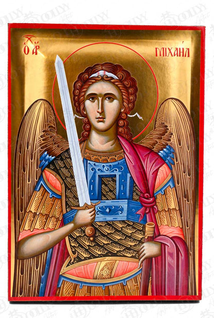 Archangel Michael Orthodox Icon, Serigraphy Canvas with Gold Leaf, Handmade Greek Byzantine Religious Wall Art