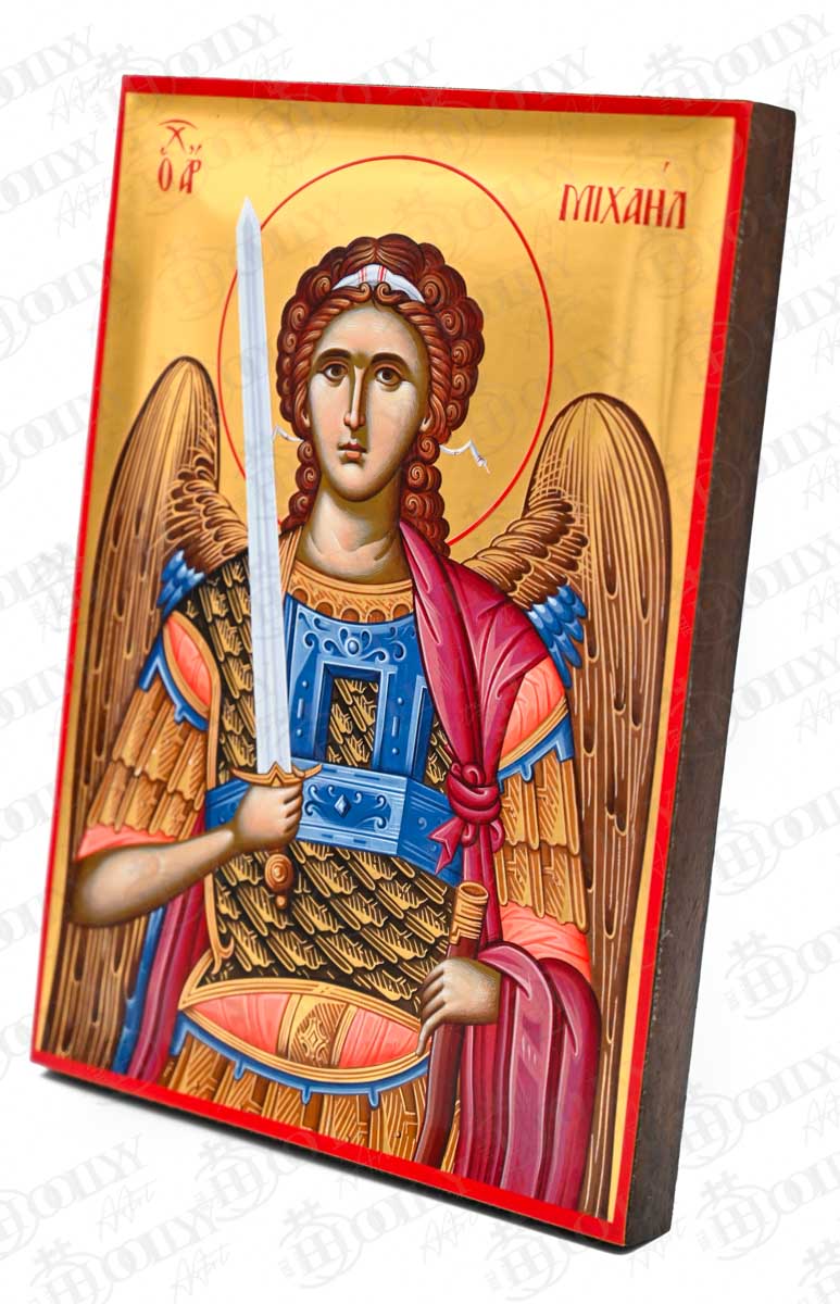 Archangel Michael Orthodox Icon, Serigraphy Canvas with Gold Leaf, Handmade Greek Byzantine Religious Wall Art