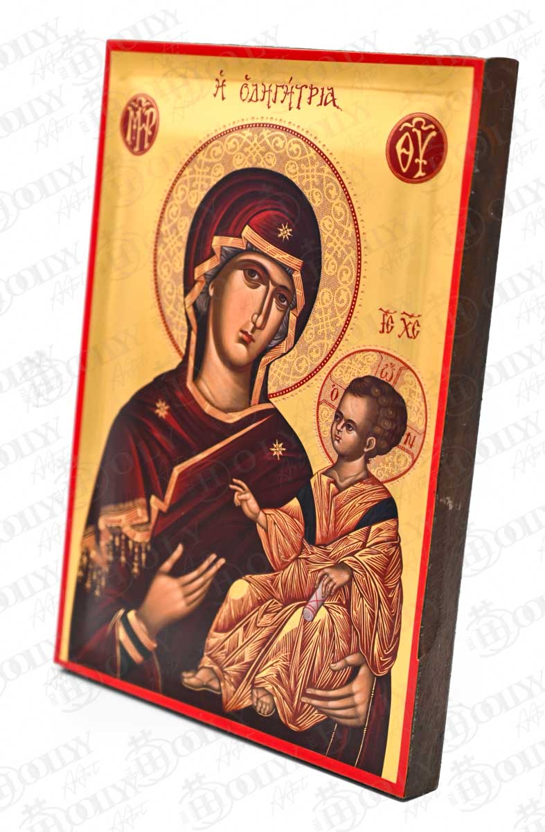 Panagia Hodegetria Orthodox Icon, Serigraphy Canvas with Gold Leaf, Handmade Greek Byzantine Religious Wall Art
