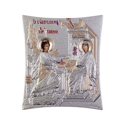 The Annunciation of Virgin Mary icon, Elegant Handmade Silver 925 Greek Orthodox icon of The Annunciation of Virgin Mary, Byzantine art wall hanging on wood plaque icon, religious con home decor - TheHolyArt