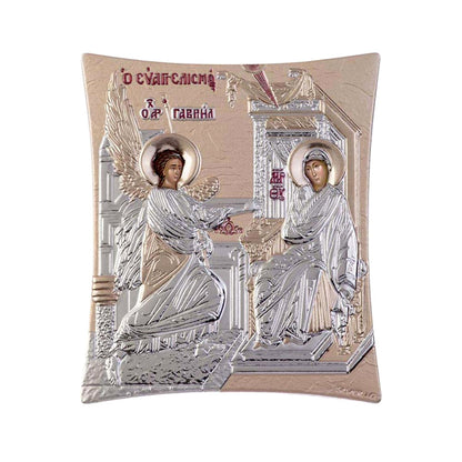 The Annunciation of Virgin Mary icon, Elegant Handmade Silver 925 Greek Orthodox icon of The Annunciation of Virgin Mary, Byzantine art wall hanging on wood plaque icon, religious con home decor - TheHolyArt