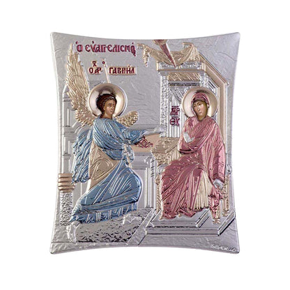 The Annunciation of Virgin Mary icon, Elegant Handmade Silver 925 Greek Orthodox icon of The Annunciation of Virgin Mary, Byzantine art wall hanging on wood plaque icon, religious con home decor - TheHolyArt