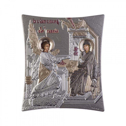 The Annunciation of Virgin Mary icon, Elegant Handmade Silver 925 Greek Orthodox icon of The Annunciation of Virgin Mary, Byzantine art wall hanging on wood plaque icon, religious con home decor - TheHolyArt