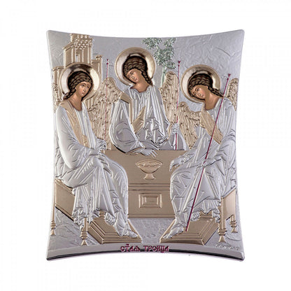 Abraham's Hospitality Rublev, Holy Trinity, Elegant Handmade Silver 925 Greek Orthodox icon, Byzantine art wall hanging on wood plaque icon - TheHolyArt