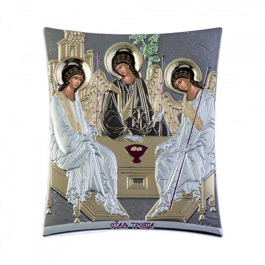 Abraham's Hospitality Rublev, Holy Trinity, Elegant Handmade Silver 925 Greek Orthodox icon, Byzantine art wall hanging on wood plaque icon - TheHolyArt