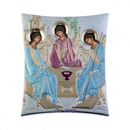 Abraham's Hospitality Rublev, Holy Trinity, Elegant Handmade Silver 925 Greek Orthodox icon, Byzantine art wall hanging on wood plaque icon - TheHolyArt