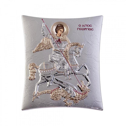 Saint George icon, Elegant Handmade Silver 925 Greek Orthodox icon of Saint George , Byzantine art wall hanging on wood plaque icon, religious icon home decor - TheHolyArt
