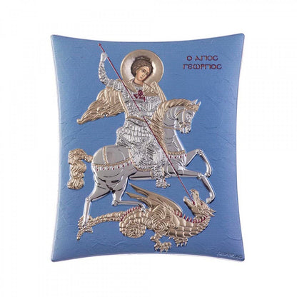 Saint George icon, Elegant Handmade Silver 925 Greek Orthodox icon of Saint George , Byzantine art wall hanging on wood plaque icon, religious icon home decor - TheHolyArt
