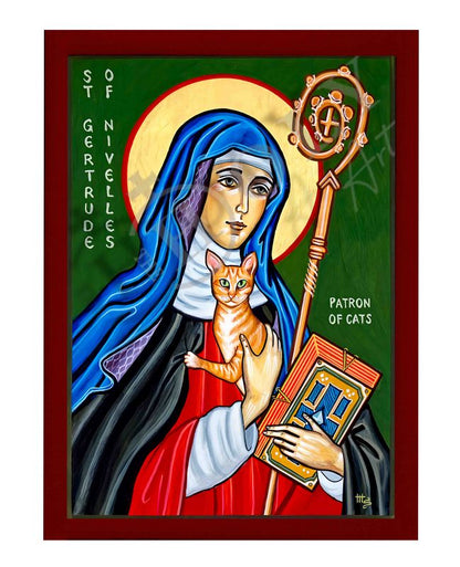 Saint Gertrude of Nivelles icon, Handmade Greek Orthodox Catholic icon of St Gertrude the GreatByzantine art wall hanging icon on wood plaque decor gift - TheHolyArt