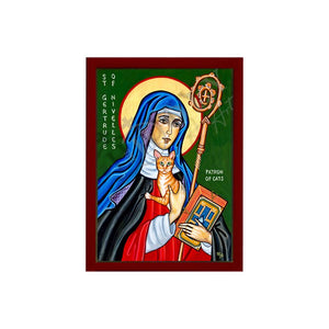 Saint Gertrude of Nivelles icon, Handmade Greek Orthodox Catholic icon of St Gertrude the GreatByzantine art wall hanging icon on wood plaque decor gift - TheHolyArt