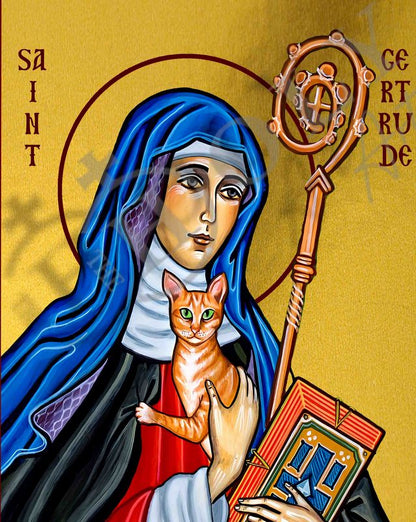 Saint Gertrude of Nivelles icon, Handmade Greek Orthodox Catholic icon of St Gertrude the GreatByzantine art wall hanging icon on wood plaque decor gift (Copy) - TheHolyArt